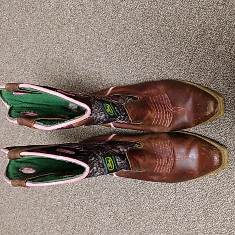 John Deere Girls Leather Boots with Camo Upper